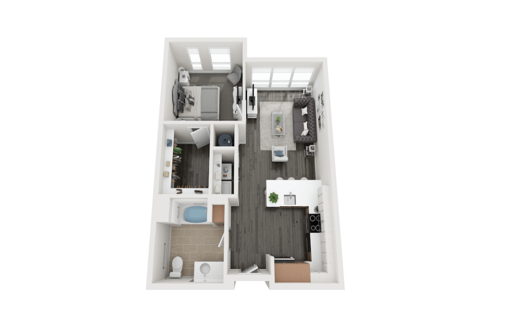 Ibis - 1 bedroom floorplan layout with 1 bathroom and 717 square feet