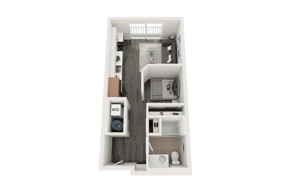 Lark - Studio floorplan layout with 1 bathroom and 518 square feet