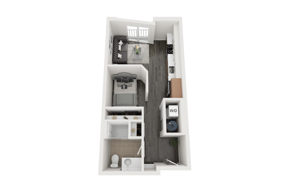 Pipit - Studio floorplan layout with 1 bathroom and 512 square feet