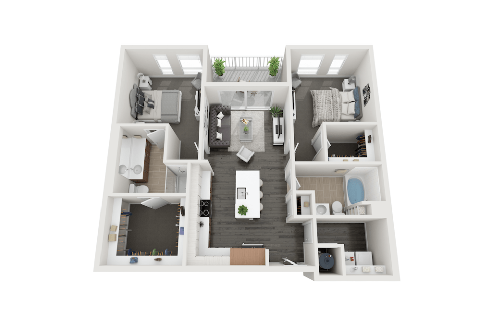 Skimmer - 2 bedroom floorplan layout with 2 bathrooms and 1105 square feet