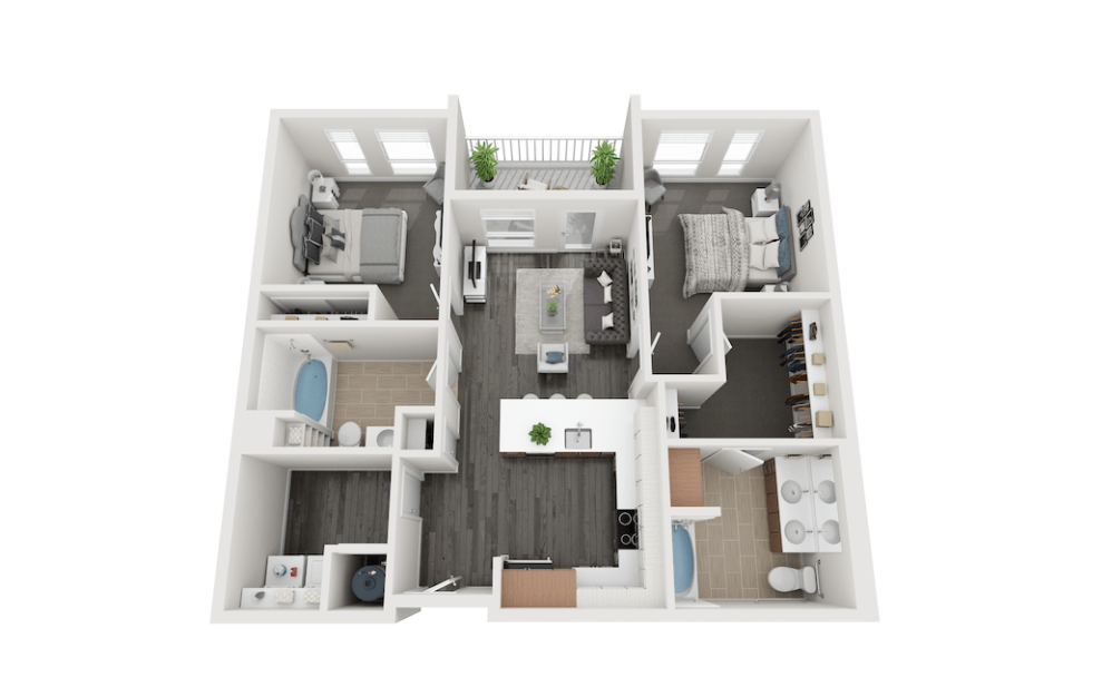 Warbler - 2 bedroom floorplan layout with 2 bathrooms and 1090 square feet