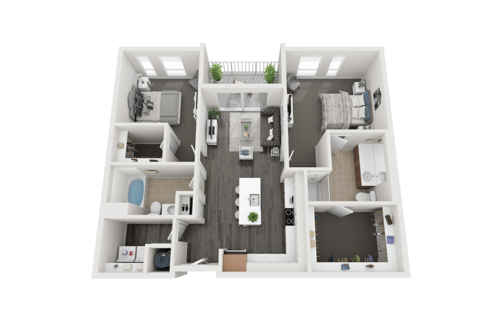 Waxwing - 2 bedroom floorplan layout with 2 bathrooms and 1161 square feet