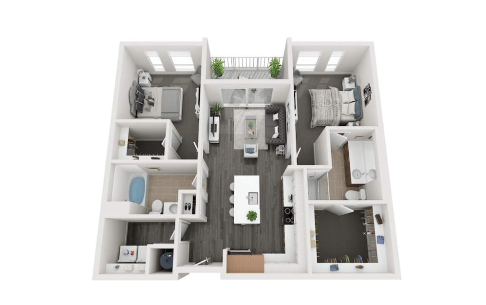 Yellowlegs - 2 bedroom floorplan layout with 2 bathrooms and 1075 square feet